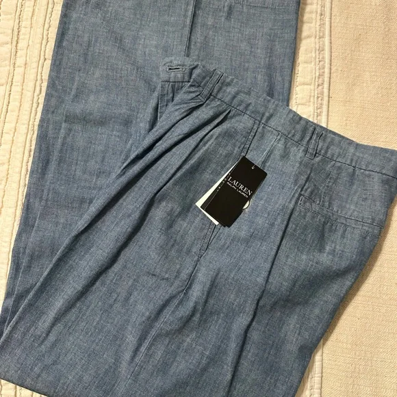 Women’s Lauren Ralph Lauren size 4 chambray pleated wide leg pants - Picture 7 of 9